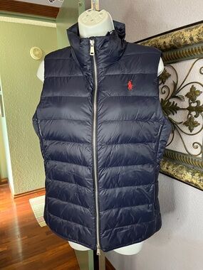 NWT Polo by Ralph Lauren Navy Quilted Puffer Vest with Red Pony Sz M